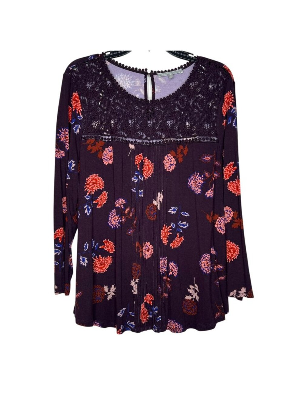 Daniel Rainn Purple Crochet Floral Top